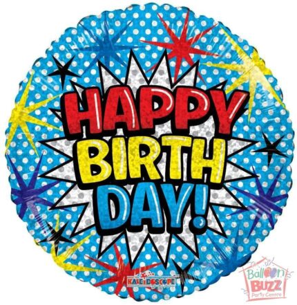 Happy Birthday Comic Font Holographic - 18 inch - Helium-Filled Foil Balloon