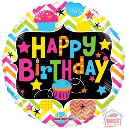 Happy Birthday With Cupcake Neon - 18 inch - Helium-Filled Foil Balloon