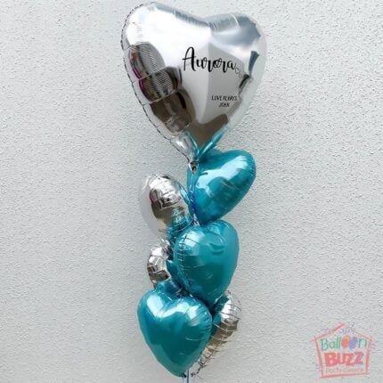 36-inch Personalized Turquoise Silver Balloon Bouquet