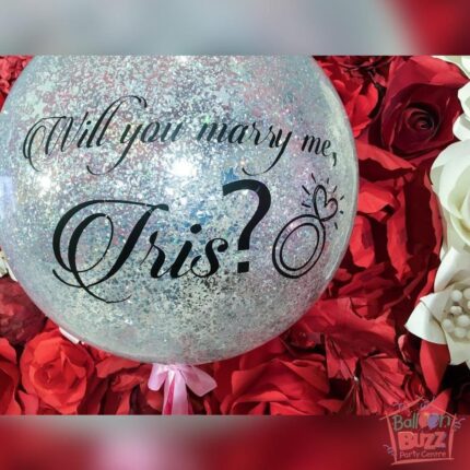 22-Inch Personalized Proposal Balloons With Confetti + 4 Heart Shaped Helium-Filled Foil Balloon