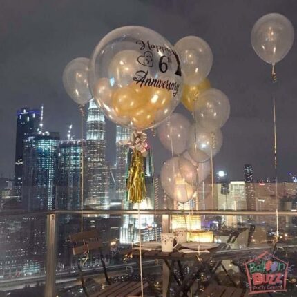 Anniversary 22-inch Bubble Balloon With Personalized Message And Mini Balloons + 10 Helium-Filled Latex Balloons