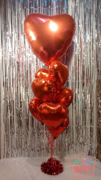 Bouquet of 9 Heart-Shaped Helium-Filled Foil Balloons with 36 inch